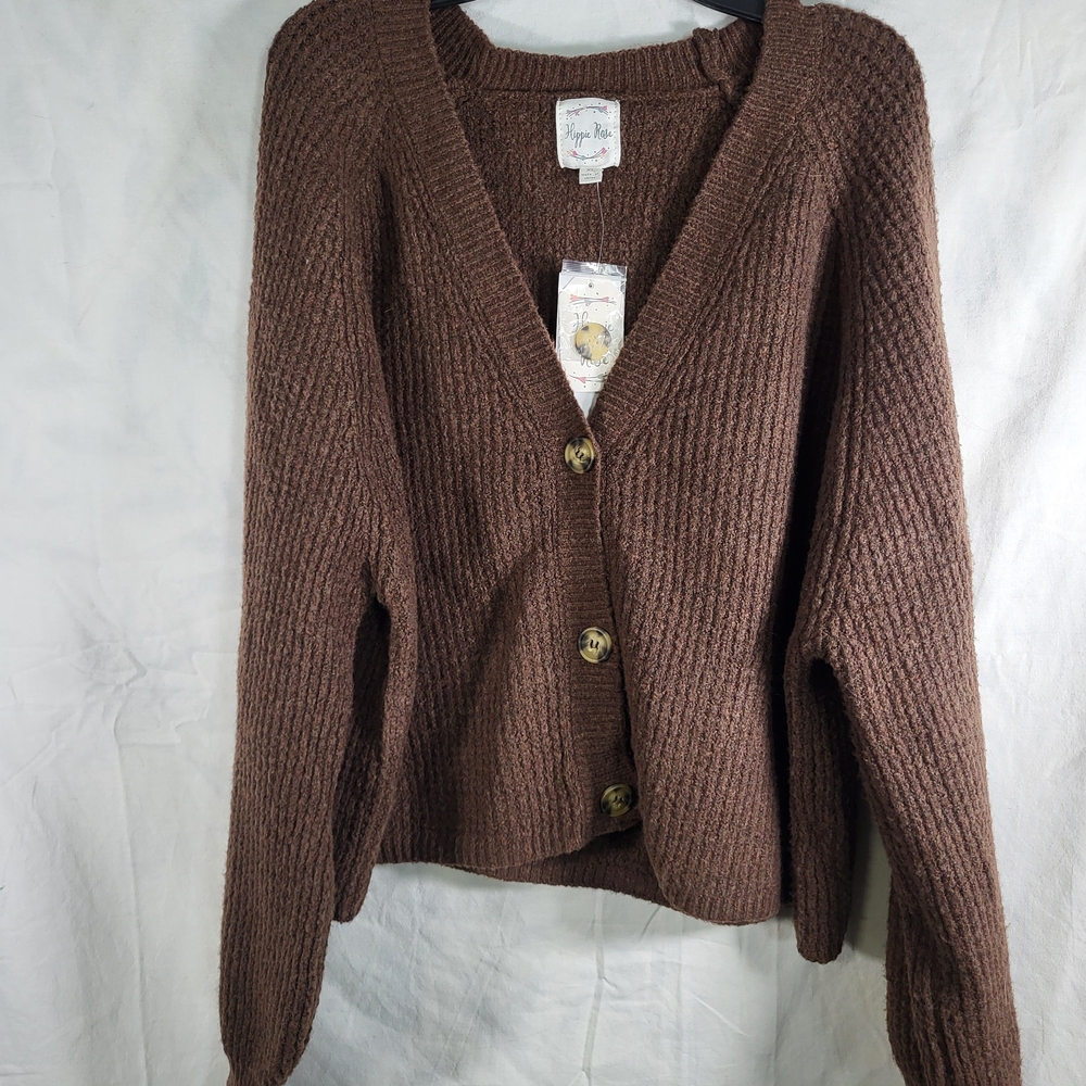 Nwt Hippie Rose Retro Cocoa Button-Up Cardigan Sweater Womens/juniors Size XL